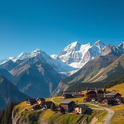 Capture d'écran du documentaire 'Les Gardiens des Alpes', montrant des paysages montagneux spectaculaires et des villages traditionnels.