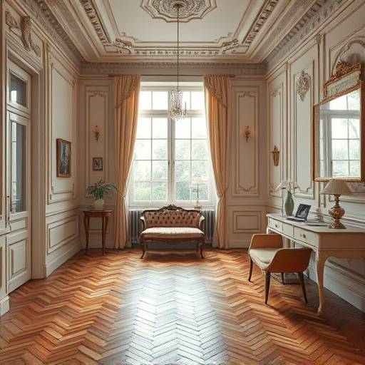 Un appartement haussmannien avec des moulures et un parquet chevronné.