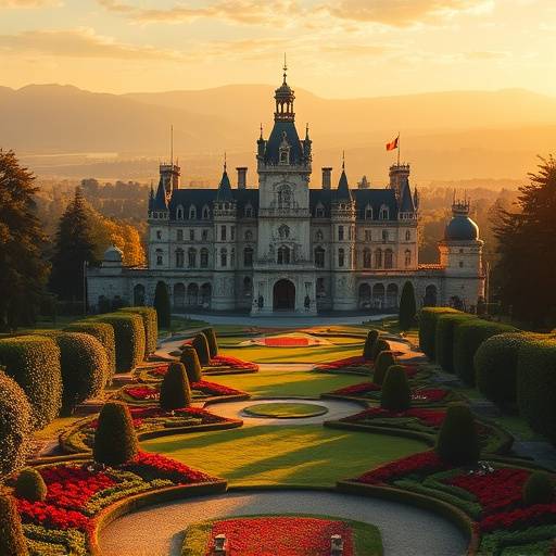 Un magnifique château avec de grands jardins.